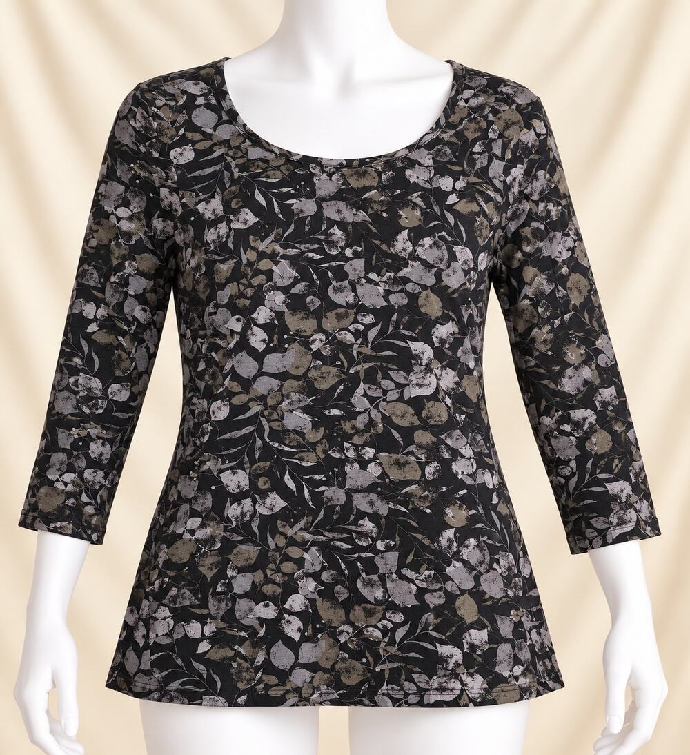 J.Jill S Black Botanical Top Cottagecore Boho Art to Wear Nature Inspire Twee